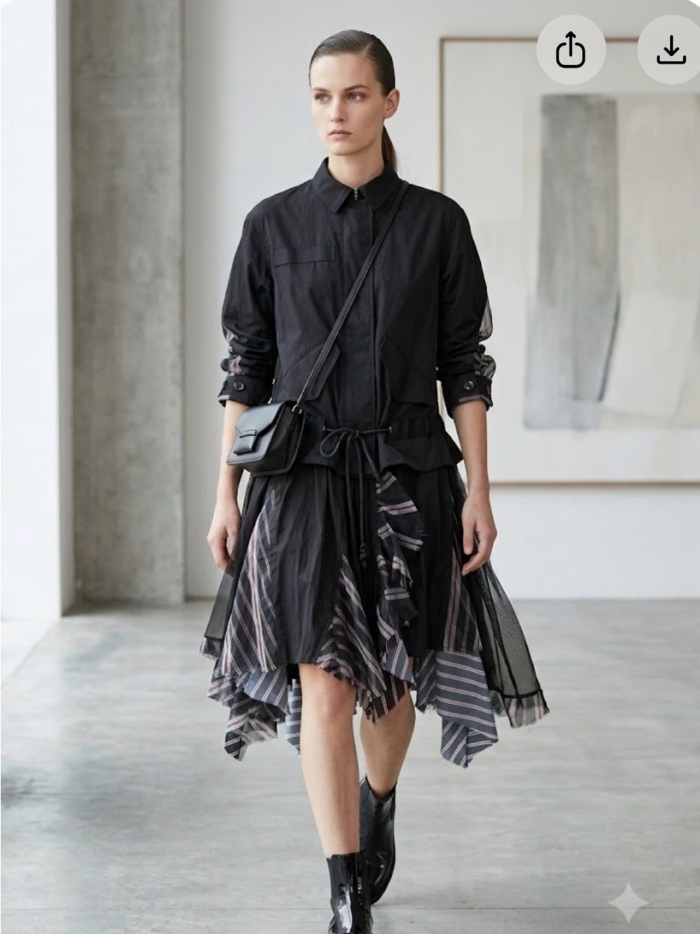 SACAI Deconstructed Hybrid Utility Silk And Cotton Ruffle Dress Sz2 US S/M
